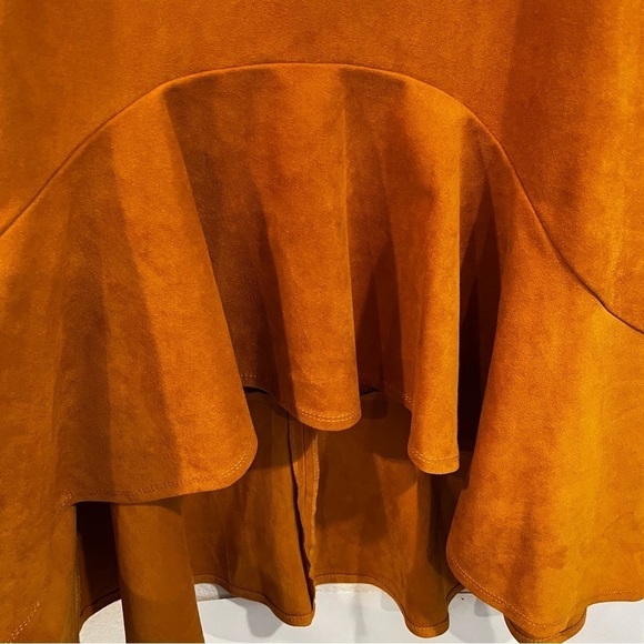Anthropologie Maeve cosmina yellow vegan faux suede high low midi skirt size 00p - Picture 9 of 12